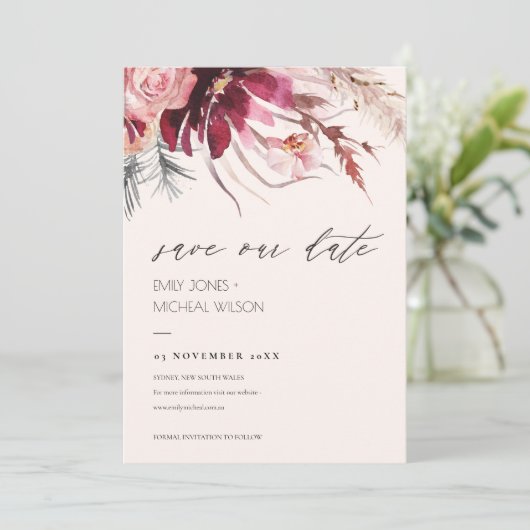 Carte De Remerciements Pampas de fleurs blanches Grass Enregistrer la dat (Debout devant)