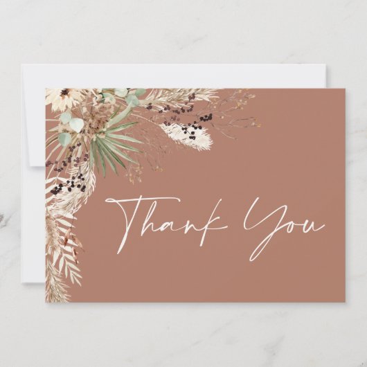 Carte De Remerciements Pampas douche nuptiale herbe moderne boho élégant (Devant)