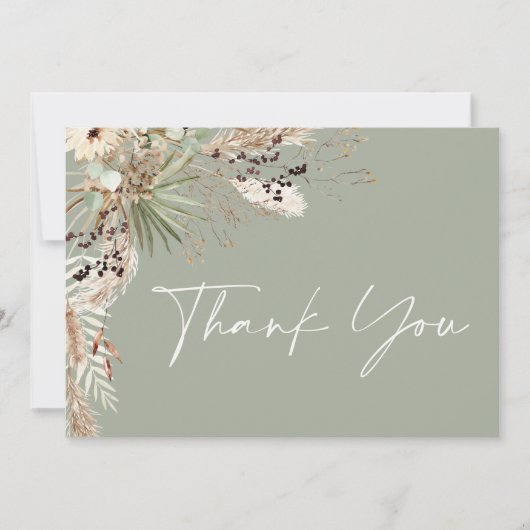 Carte De Remerciements Pampas douche nuptiale herbe moderne boho élégant  (Devant)