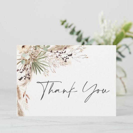 Carte De Remerciements Pampas douche nuptiale herbe moderne boho élégant (Debout devant)