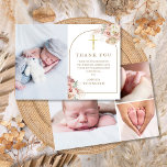 Carte De Remerciements Pampas Grass Floral Photo Collage Baptême<br><div class="desc">Une élégante pampa herbe photo de baptême ou de baptême carte de remerciements de baptême. Personnalisez avec votre 4 photo spéciale et un message de remerciement mis en lettrage chic. Conçu par Thisisnotme©</div>