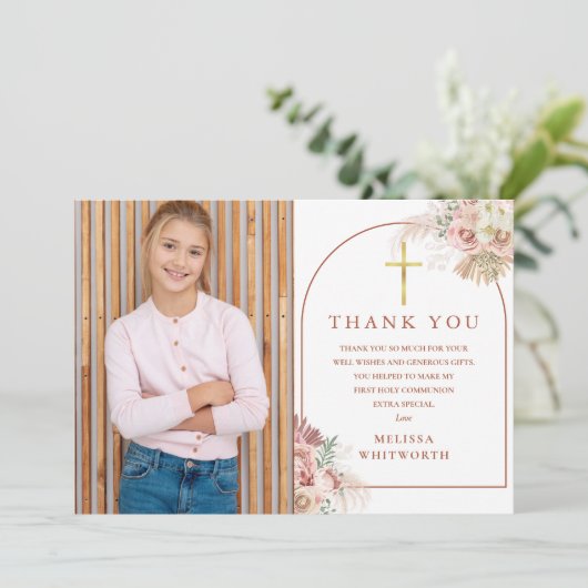 Carte De Remerciements Pampas Grass première communion sainte (Debout devant)