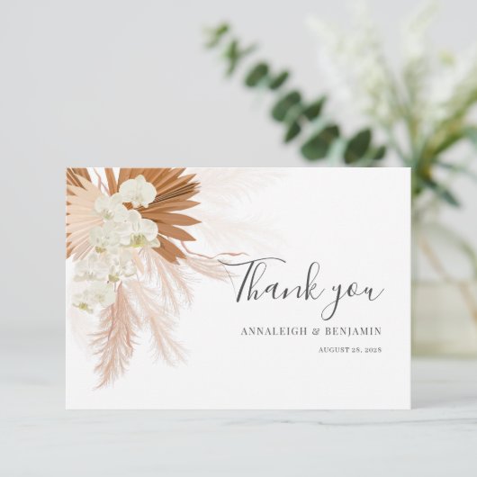 Carte De Remerciements Pampas Grass Script Terracotta Mariage (Debout devant)