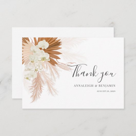 Carte De Remerciements Pampas Grass Script Terracotta Mariage (Devant / Derrière)