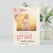 Carte De Remerciements Pampas herbe blush marbre photo graduation (Debout devant)