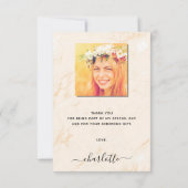 Carte De Remerciements Pampas herbe blush marbre photo graduation (Dos)