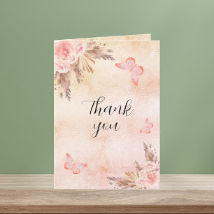 Carte De Remerciements Pampas herbe fleuron rose or boho