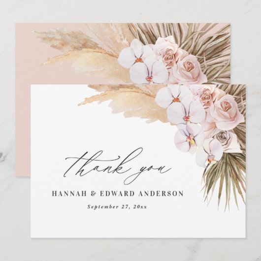 Carte De Remerciements Pampas herbe moderne mariage botanique bohème mode (Devant / Derrière)