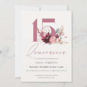 Carte De Remerciements Pampas rose Herbe Quinceanera 15e anniversaire Inv