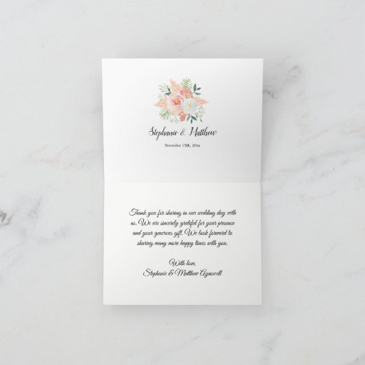 Carte De Remerciements Pampas rose pâle Mariage d'aquarelle Florale (Intérieur)