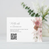 Carte De Remerciements pampas rose poussiéreux mariage floral QR code RSV (Debout devant)