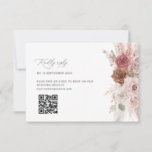 Carte De Remerciements pampas rose poussiéreux mariage floral QR code RSV