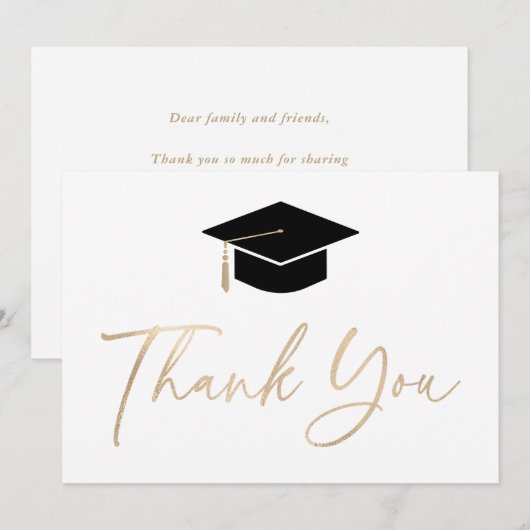 Carte De Remerciements Pampille de toque de graduation or script moderne (Devant / Derrière)