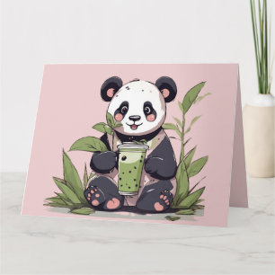 Carte De Remerciements Panda mignon buvant du bubble tea, thé aux perles