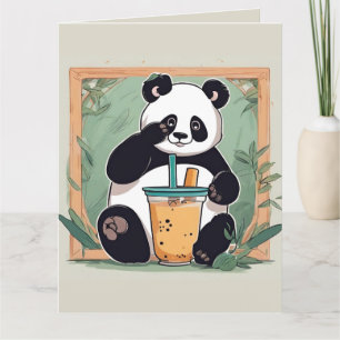 Carte De Remerciements Panda mignon buvant du bubble tea, thé aux perles