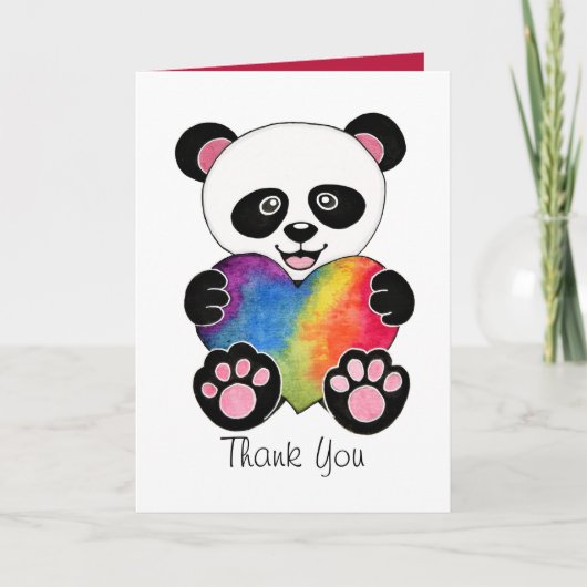 Carte De Remerciements Panda mignon d'aquarelle avec le coeur (Devant)