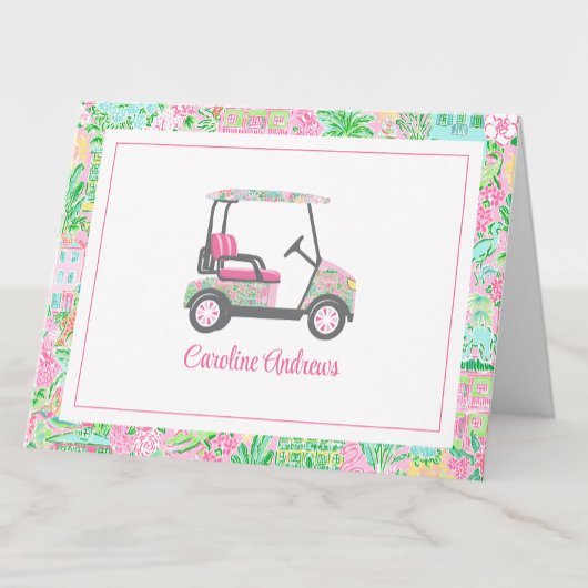 Carte De Remerciements Panier de golf Pink & Green Palm Beach personnalis