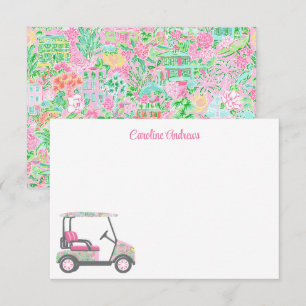 Carte De Remerciements Panier de golf Pink & Green Palm Beach personnalis