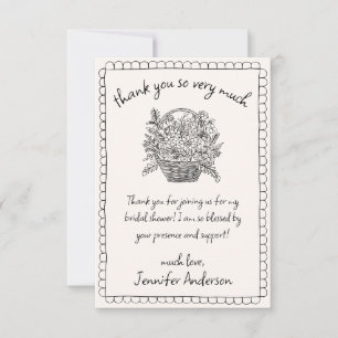 Carte De Remerciements Panier floral à motif de coquille doodle dessiné à
