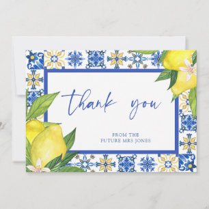Carte De Remerciements Panneau Fête des mariées Citrons de Carreaux Bleus