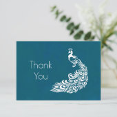 Carte De Remerciements Paon blanc sur remerciement de fête sarcelle (Debout devant)