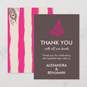 Carte De Remerciements Paon Botanique de Mariage Rose Couture