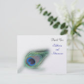 carte de remerciements paon turquoise (Debout devant)