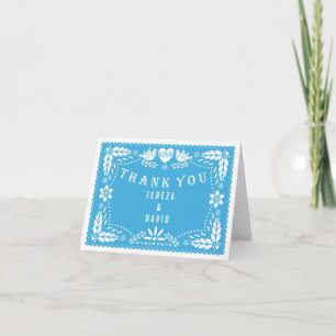 Carte De Remerciements Papel picado love birds blue wedding thank you