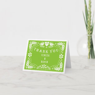 Carte De Remerciements Papel picado love birds green wedding Thank
