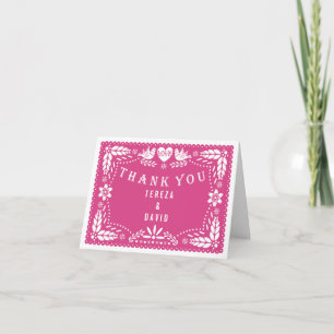 Carte De Remerciements Papel picado love birds pink wedding thank you