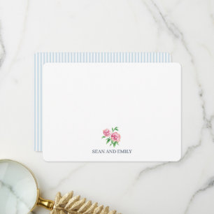 Carte De Remerciements Papeterie à rayures avec peinture de pivoines pers