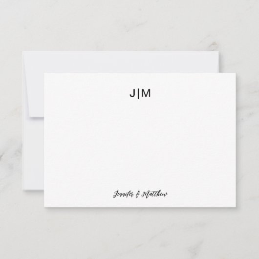 Carte De Remerciements Papeterie de couple noir à monogramme initial doub (Devant)