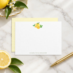 Carte De Remerciements Papeterie de mariage à rayures jaune citron aquare