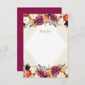 Carte De Remerciements Papeterie florale romantique bordeaux et pêche (Devant / Derrière)