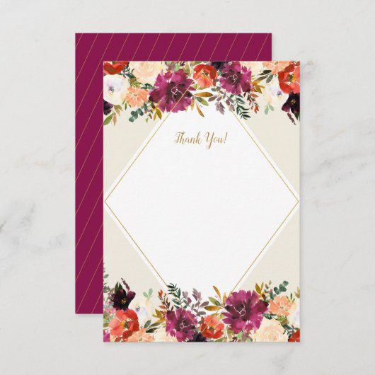 Carte De Remerciements Papeterie florale romantique Bourgogne + pêche (Devant / Derrière)