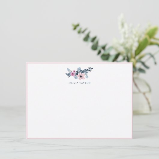Carte De Remerciements Papeterie personnalisée Navy Blush Floral avec nom (Debout devant)