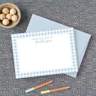 Carte De Remerciements Papeterie personnelle à carreaux gingham bleus