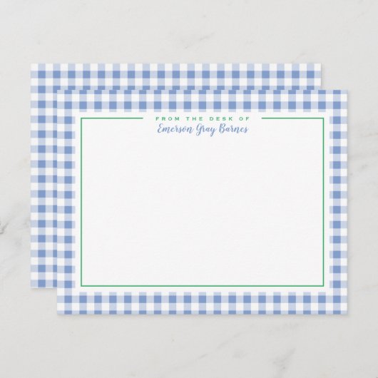 Carte De Remerciements Papier à lettres bleu bleu bleu En vichy bureau (Devant / Derrière)