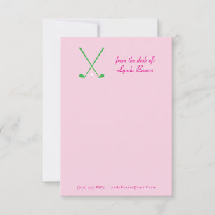 Carte De Remerciements Papier à lettres de golf rose et vert Prépa pour c