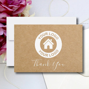 Carte De Remerciements Papier Kraft Simple Logo Commercial Personnalisé M