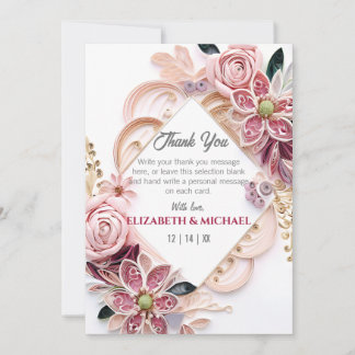 Carte De Remerciements Papier Mariage Pastel Rose Floral Quilling