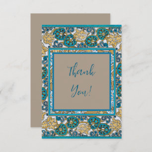 Carte De Remerciements papier peint bleu art nouveau cyclamen