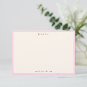 Carte De Remerciements Papier personnalisé avec bordure rose minimaliste