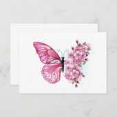 Carte De Remerciements Papillon à fleurs avec Sakura rose (Devant / Derrière)