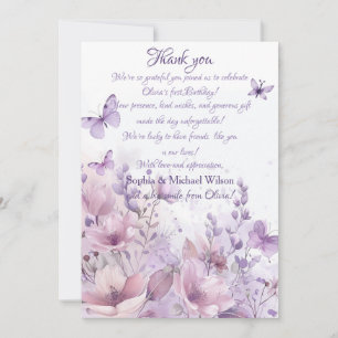 Carte De Remerciements Papillon Aquarelle Élégant Premier Anniversaire