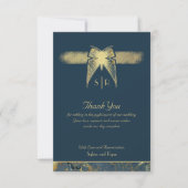 Carte De Remerciements Papillon Art déco Monogramme Photo Blue Gold Flat (Devant)