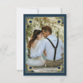 Carte De Remerciements Papillon Art déco Monogramme Photo Blue Gold Flat (Dos)