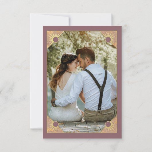 Carte De Remerciements Papillon Art Déco Monogramme Photo Rose Or Plat (Dos)