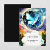 Carte De Remerciements Papillon Bleu Simple Anniversaire (Devant / Derrière)