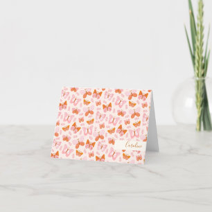 Carte De Remerciements Papillon Bohème Rose Orange Personnalisé Mignon